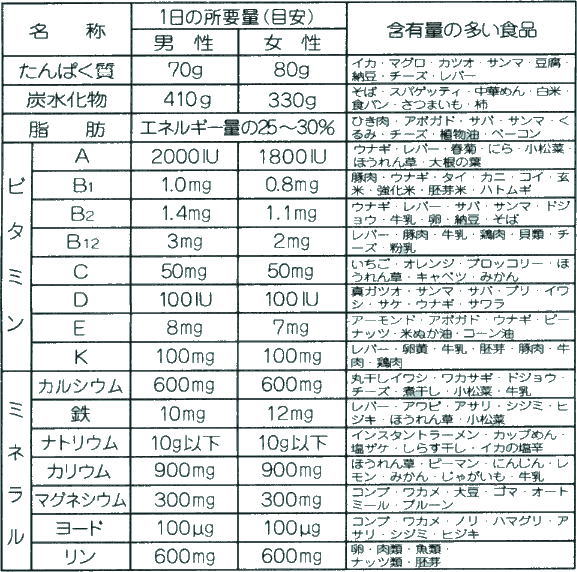 一日の栄養所要量
